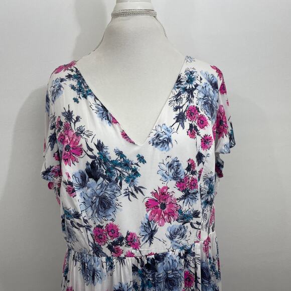 Torrid Floral Maxi Dress 2X White Pink Cap Sleeve Empire Waist - Picture 3 of 9